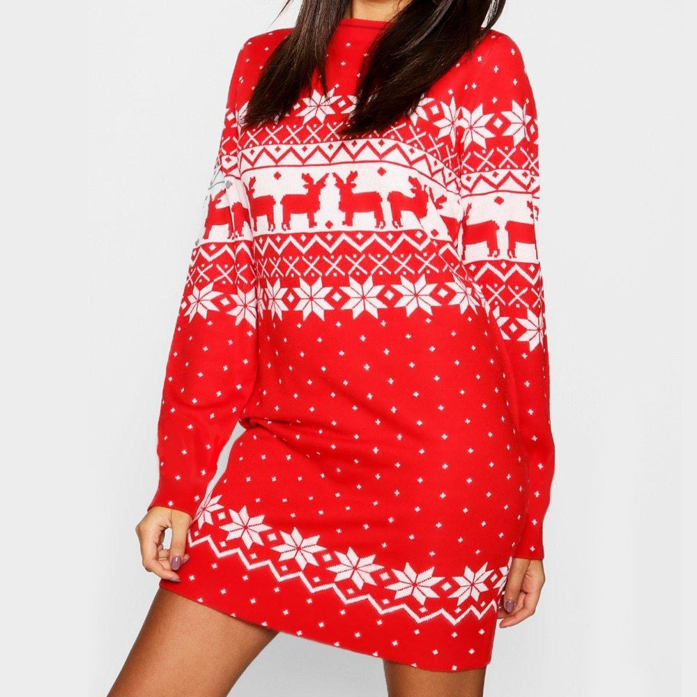 Printed Crew Neck Dress